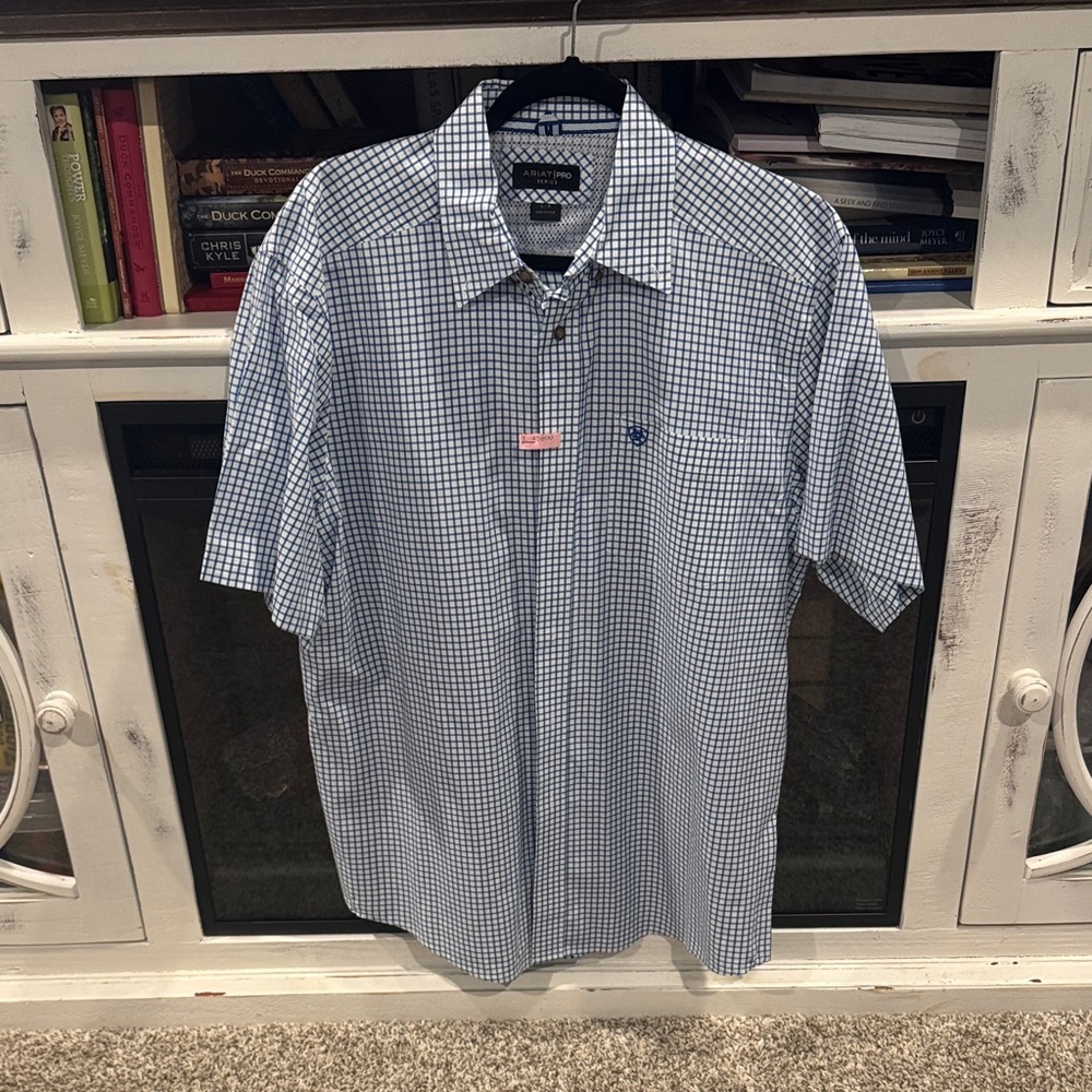 Ariat Pro Series Men's Navy and White Checkered Button Down Shirt